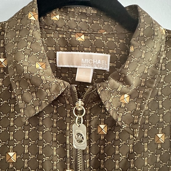 Michael Kors Olive Patterned Blouse with Collared Neckline - Picture 2 of 3